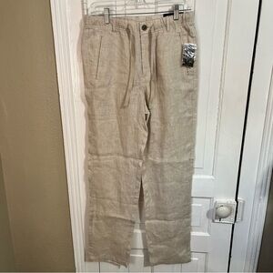 Tasso Elba Linen Pants Women's Small Straight Leg Drawstring Natural Khaki Tan U